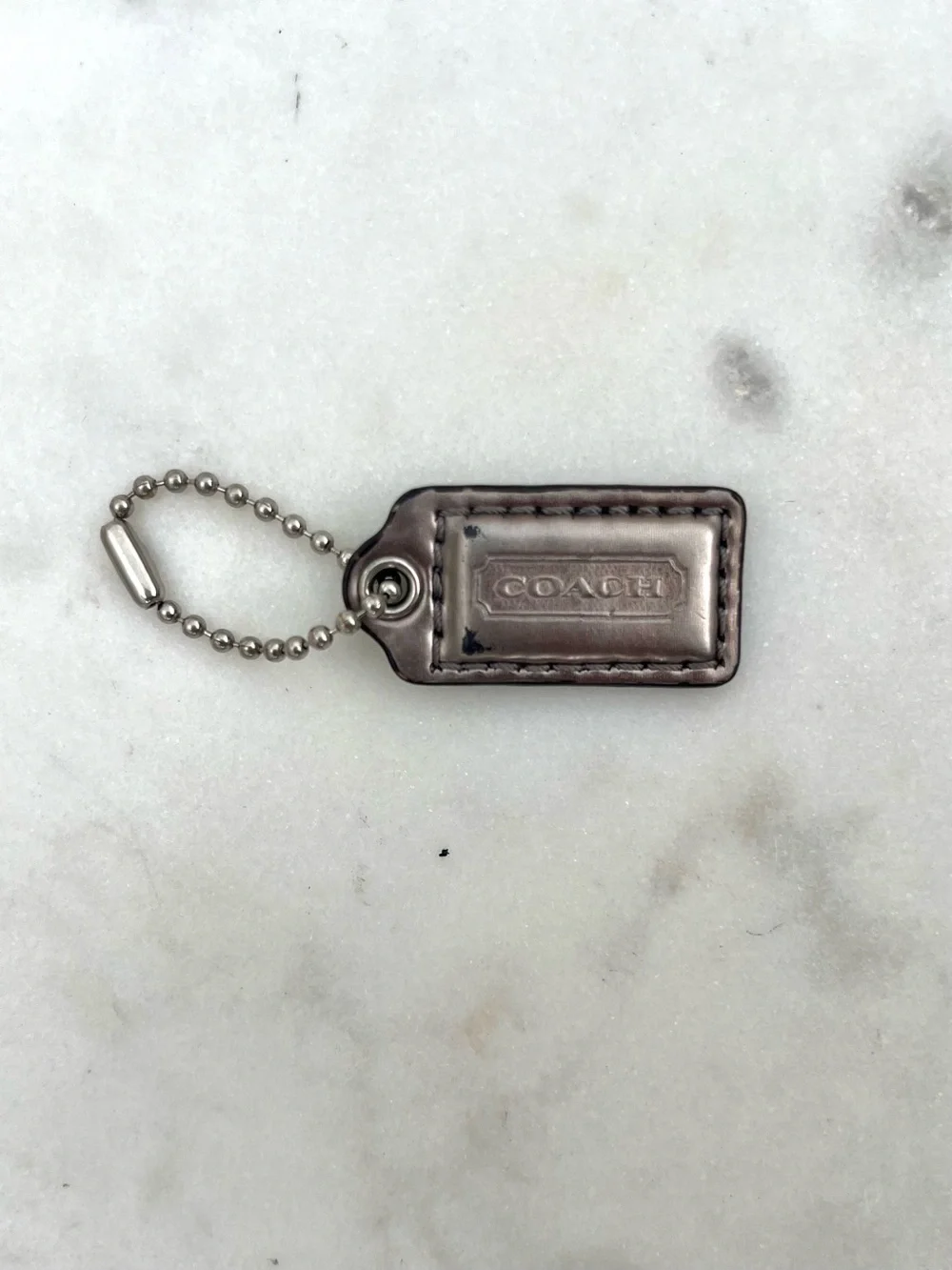 COACH Shiny Patent Leather Hang Tag, Gray Silver